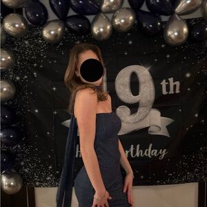 Elegant Navy Blue Strapless Dress